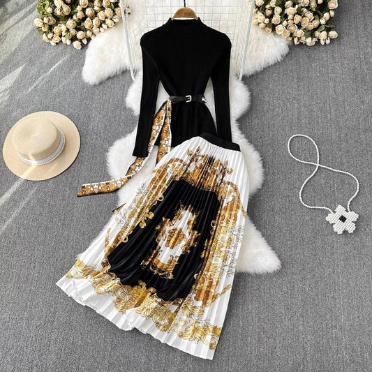 Madine Vintage Coord Set with Belt In Black
