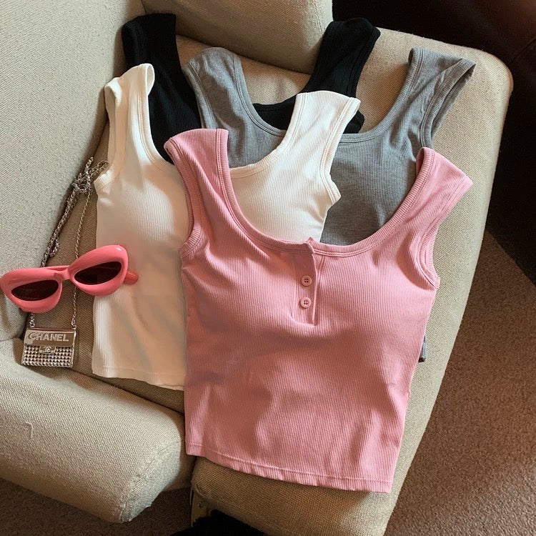 Maria Tank Tops with Inbuilt Bra In White