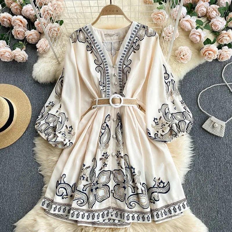 Marigold Vintage Dress In Beige