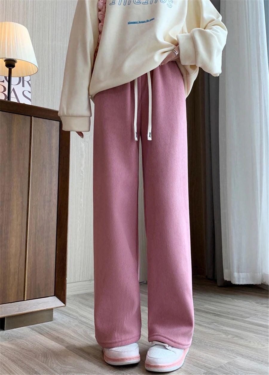 Marley Wide Leg Fleece Pants In Pink