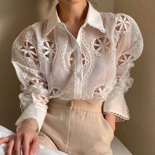 Milan Eyelet Blouse In White