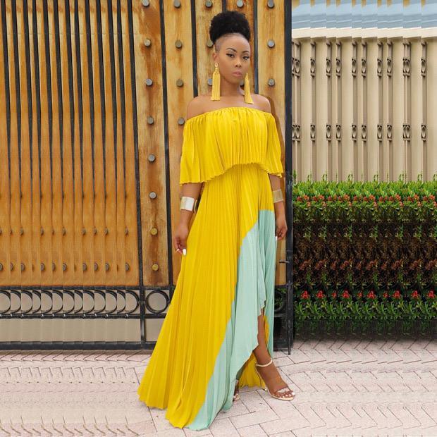 Mosley Pleated Holiday Maxi In Yellow and Blue