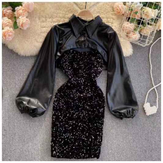 Raina Sequined Dress In Black