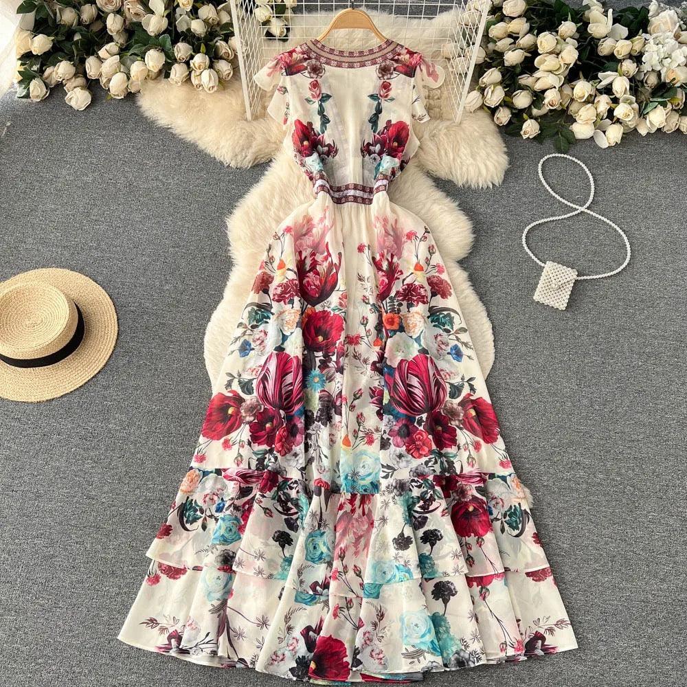 Rena Vintage Statement Maxi Dress In Off-White