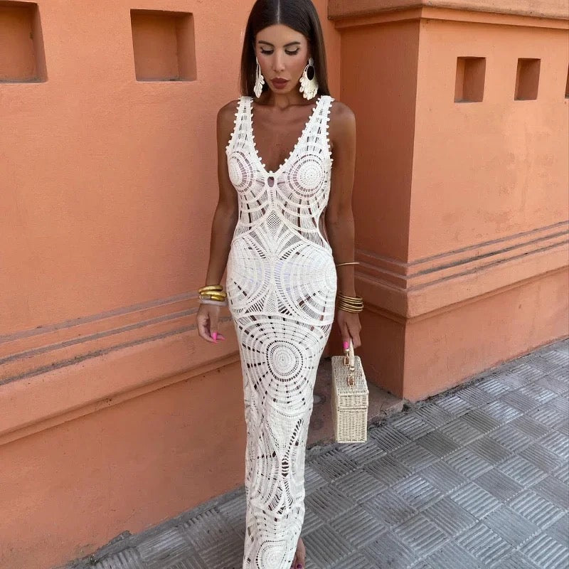 Riyo Luxe Soft Knit Resortwear Dress In White