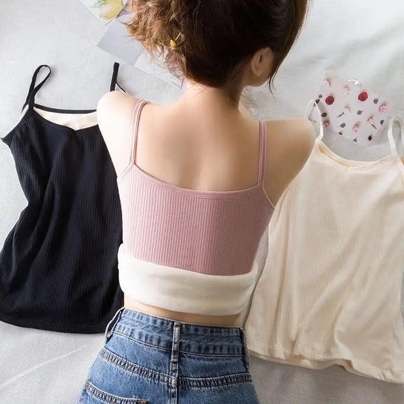Saler Warm Tank Tops with Fleece Lining In White