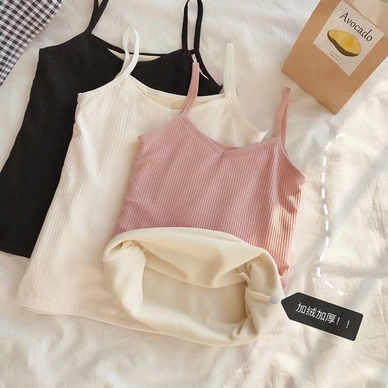 Saler Warm Tank Tops with Fleece Lining In White