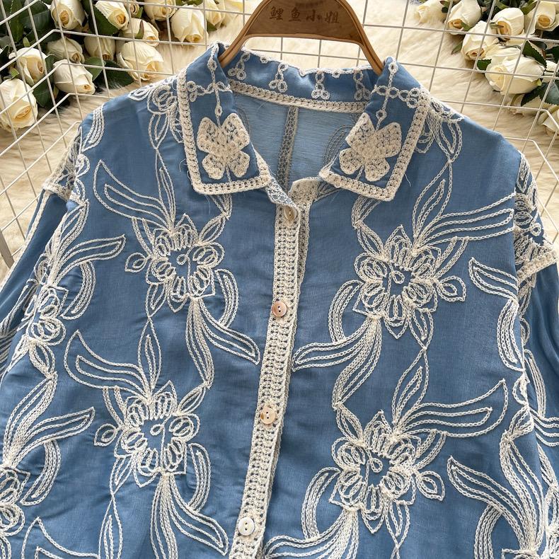 Zen Premium Embroidered Cotton Shirt In Blue